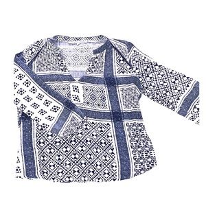 Tribal print, navy/ivory top